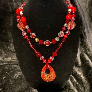 Murano glass beaded necklace and pendant